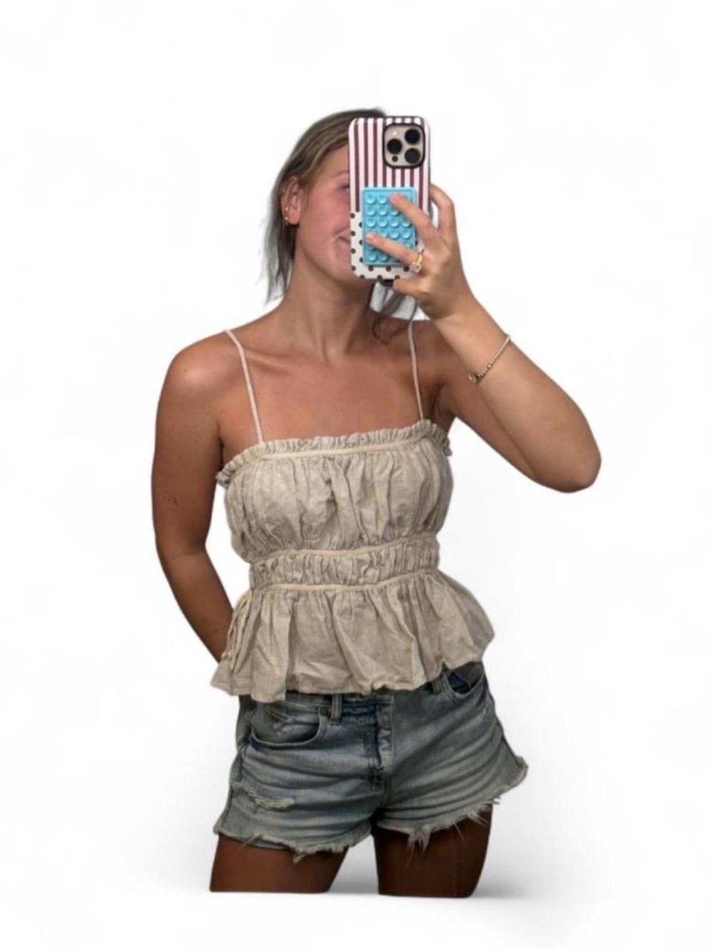 Zara Cream Smocked Peplum Cami Top